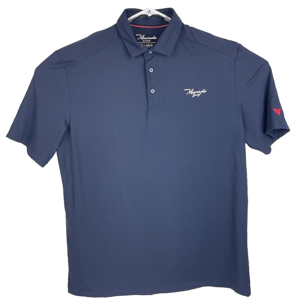 Macade Script ‘25 Polo Shirt Mens XXL Blue Navy Short Sleeve Performance Golf